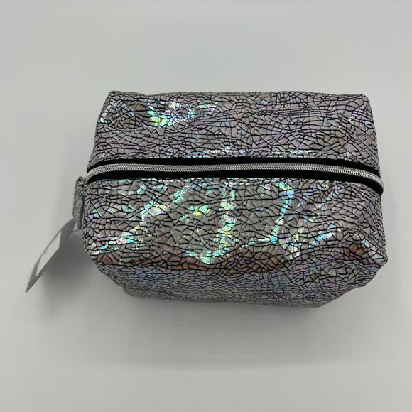 Silver Crackle Beauty Small Zippered Cosmetic Bag - NWT - Picture 3 of 6